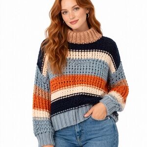 Debut Chunky Colorblock Knit Sweater Style Oversized Cozy M/L